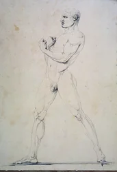 Mannlig naken, Damoxenos fra Syracuse, fra Pausanias beskrivelse av Nemean Games i hans reiserute til Hellas (2. århundre f.Kr.), 1794 (penn og blekk)